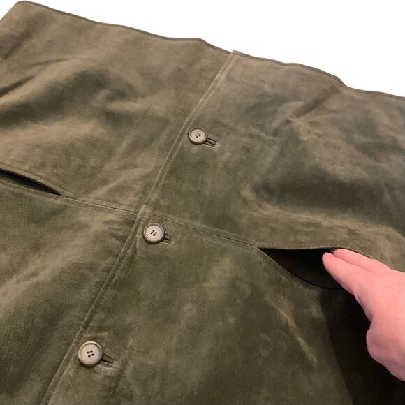 ISZ LEATHERS Womens XL Forest Green Suede Genuine Leather Button Front Jacket - Picture 6 of 13